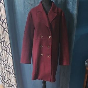 Allegra K Women's Double-Breasted Wine Pea Coat